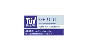 TÜV Saarland Bewertung sehr gut für ARAG Aktiv-Rechtsschutz Selbstständige Komfort 2025