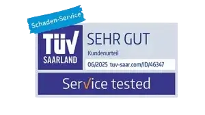 TÜV Saarland Service tested Auszeichnung sehr gut 2025