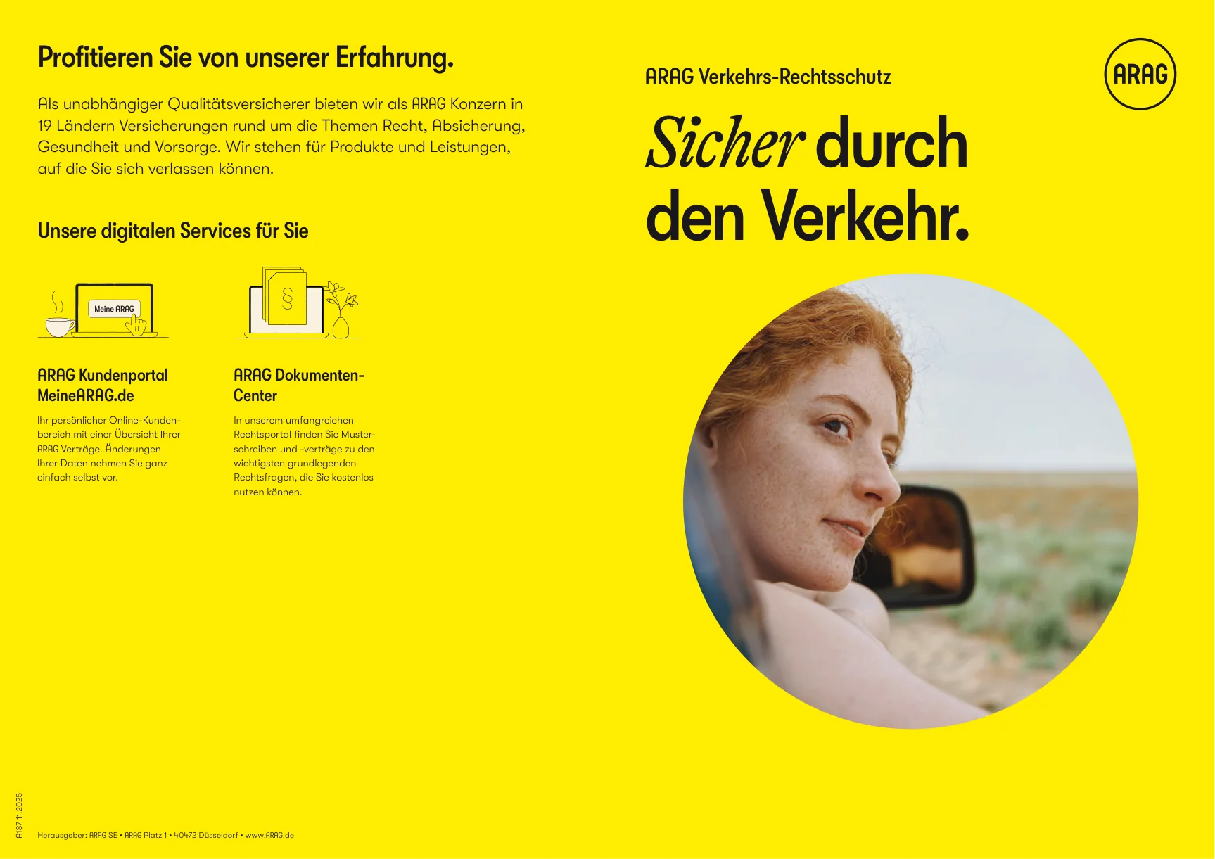 Seite 1 des ARAG Verkehrs-Rechtsschutz Flyers